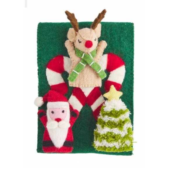Mud Pie Christmas felt finger puppet set Reindeer Christmas Tree Santa NWOT - Picture 3 of 3